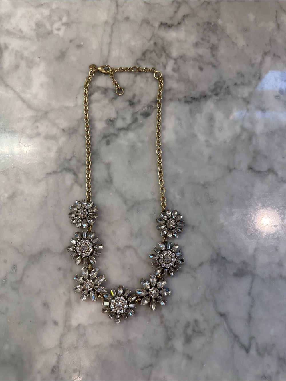 J. Crew Gold-Tone Floral Crystal Statement Necklace - White Crystal